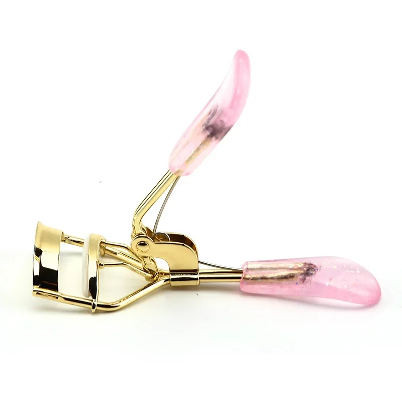 Pink Clear Handle Eyelash Curler Gold Stainless Steel Novice Durable Portable False Eyelash Assist Beauty Tool