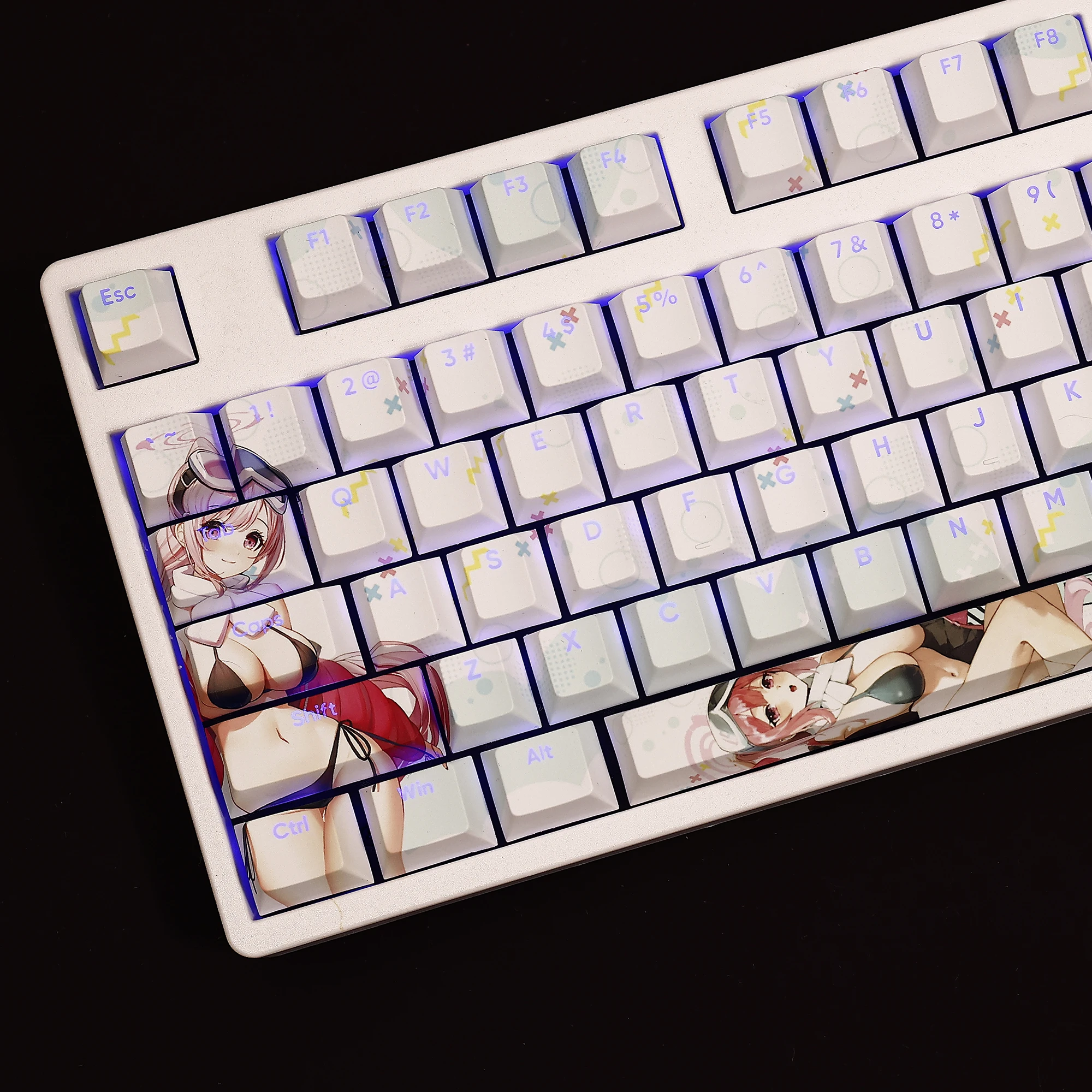 Izumimoto Eimi 108 Keycaps Blue Archive PBT DYE Sublimation Light Transmitting Cherry Cross Axis Switch for Mechanical Keyboard