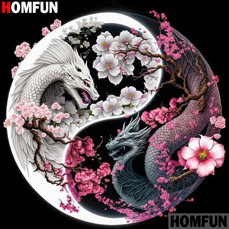 

Картина для рукоделия HOMFUN, алмазная живопись «животное, дракон, цветок», 3D вышивка крестиком, вышивка