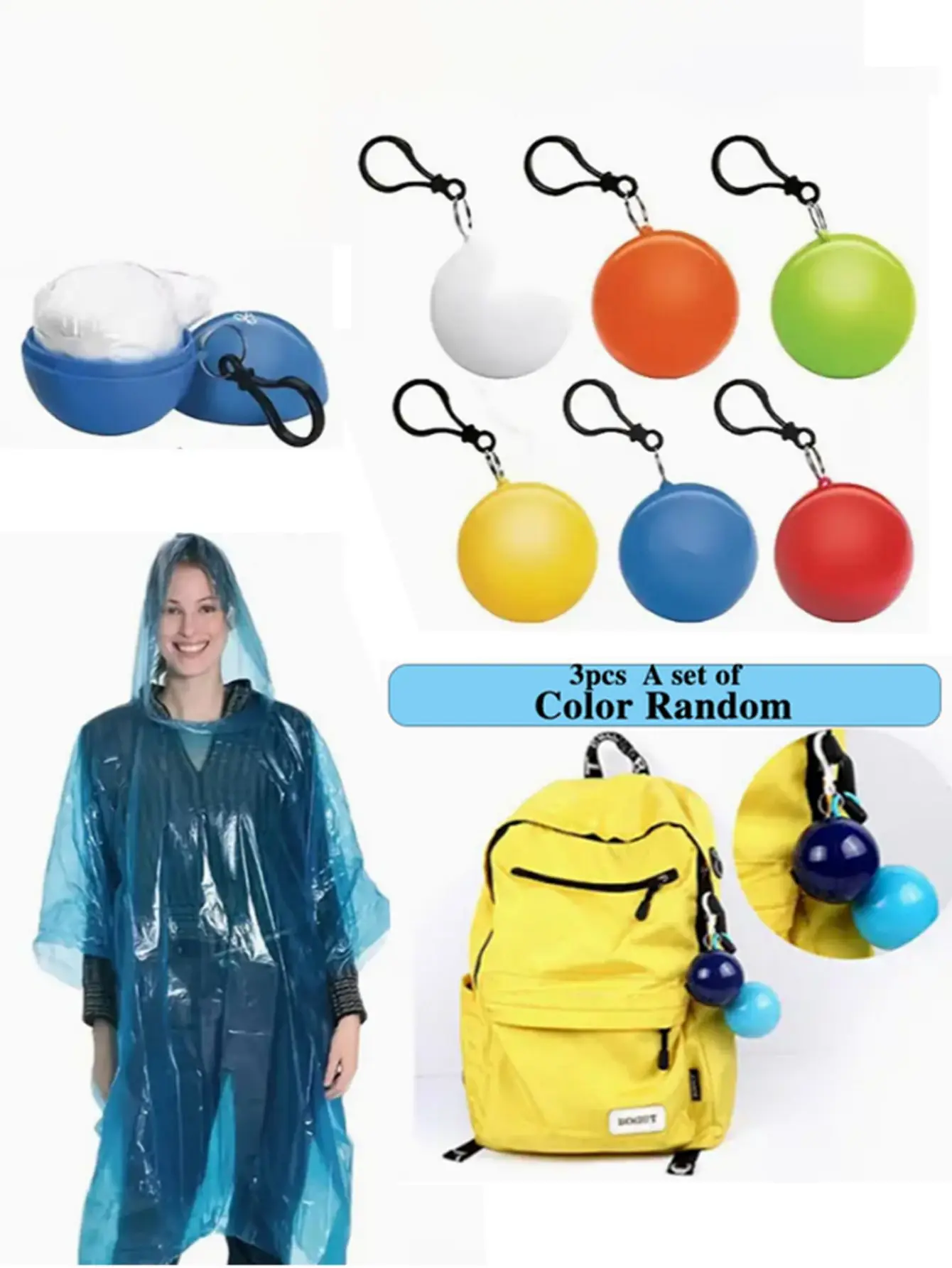 3pcs A Set of，All-Weather Keychain Raincoat - Compact, Portable & Disposable Poncho For Travel, Hiking, And Outdoor Sports（Color