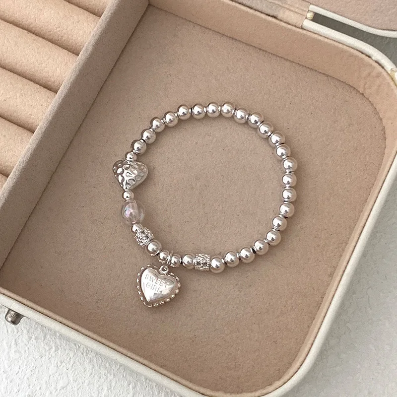 BFCLUB S925 Sterling Silver Bracelets for Women Retro Cute Heart Accessories Trend Vintage Simple Pendant Party Jelwery view 6