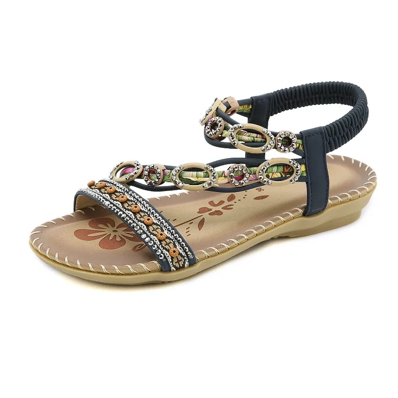 

Summer New Bohemian Style Women's Sandals Open-toe Beaded Rhinestone Buckle Beach Women's Slippers Woman's Shoes Sandalias Mujer