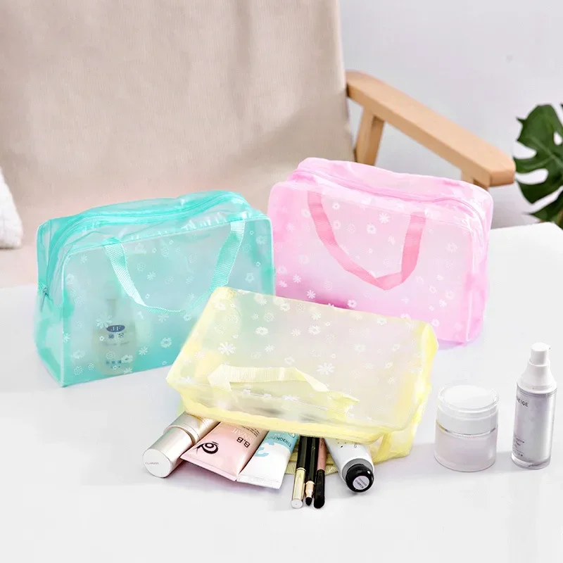 Floral PVC Transparent Cosmetic Bag Clear Makeup Bag for Women Girl Waterproof Zipper Beauty Case Travel Toiletry Bags Handbag