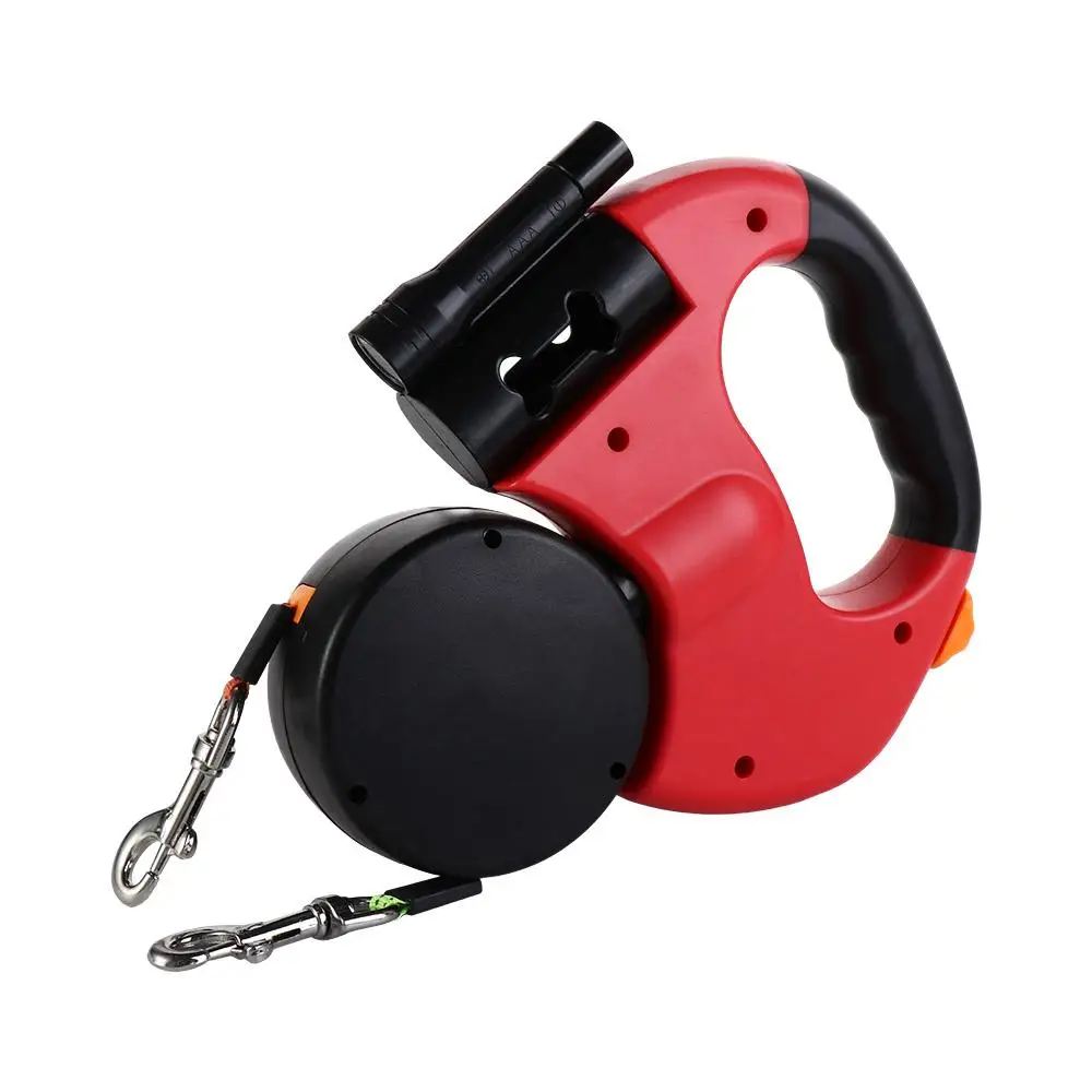 

With Lights Double Dog Walking Leash Adjustable Plastic Dual Retractable Rotation Rope 360 Swivel Reflective