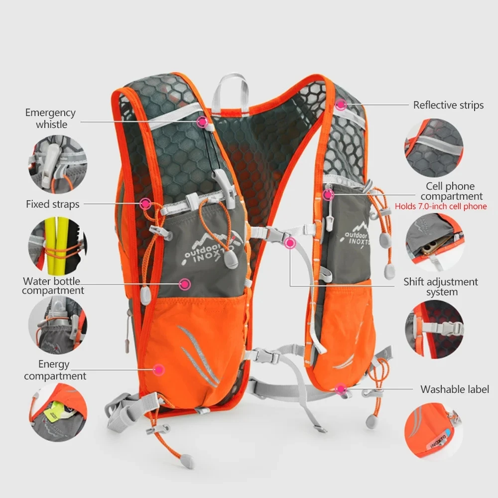 INOXTO 5L Lightweight Running Backpack Hydration Vest Running Bag Suitable for Bicycle Marathon Hiking Ultra-light and Portable