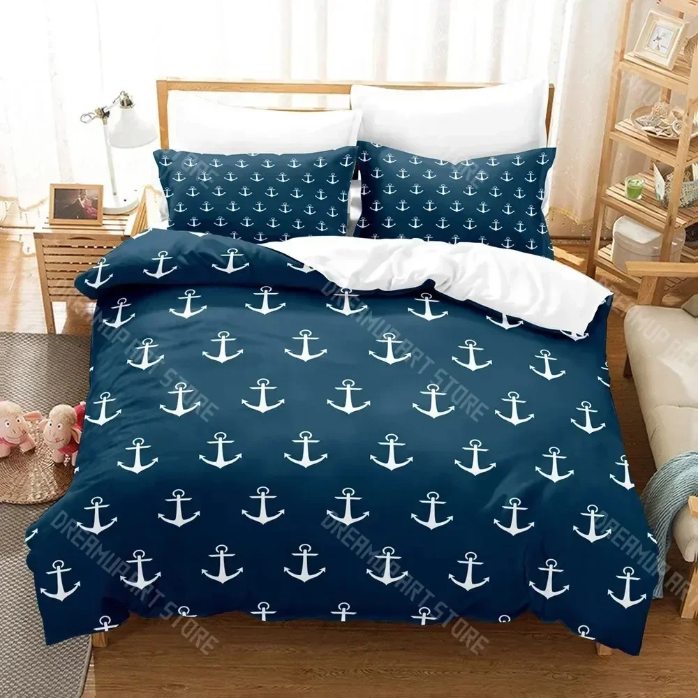 2026 3D Print Marine Duvet Cover Set Anchor Pattern Bedding Set Ultra Soft ComforterQuilt Cover Set&Pillowcases For Kids Teens B