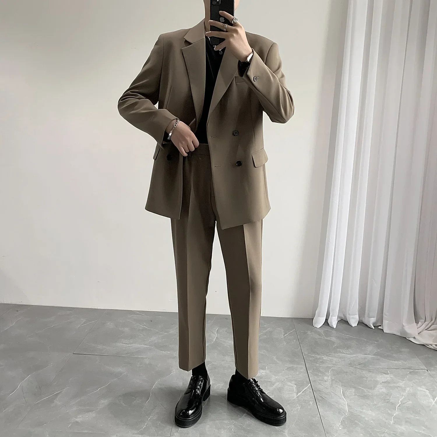 New Suit Set Two-piece Professional Men's Four Button Casual Suit Draped Fabric Loose Fitting Suit