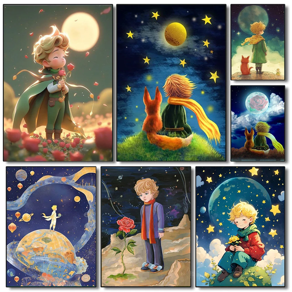 The Little Prince 5D Full Round Diamond Painting Kits Cartoon Little Boy And Fox DIY Drills Mosaic Embroidery Cross-stitch Gift