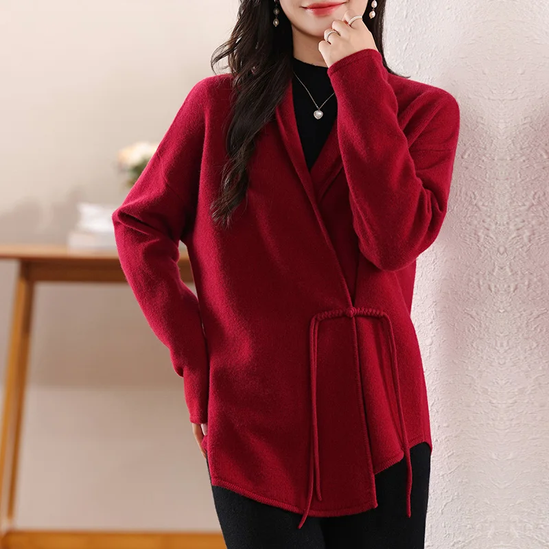 Hot Sale 100% Wool V-neck Women Cardigans Women\'s Clothing Sales 2024 Autunmn/Winter Cashmere Sweaters Ladies Jumpers Warm Tops