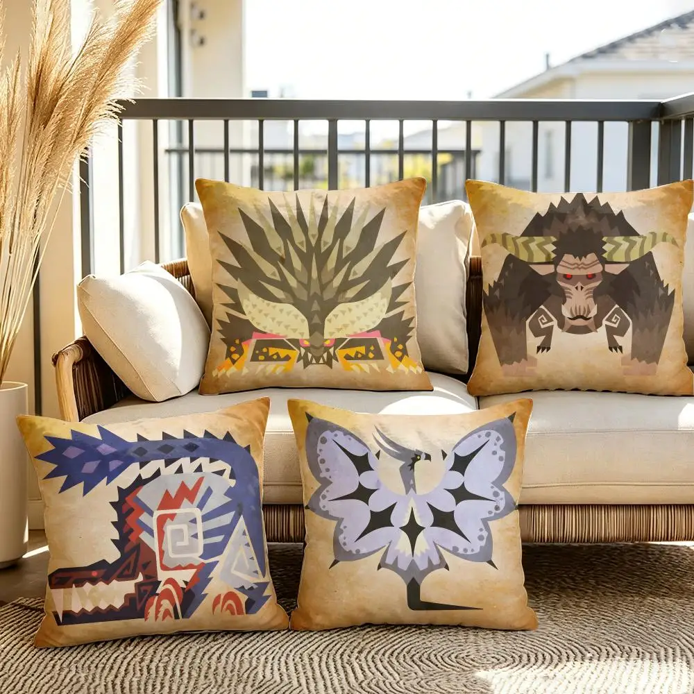M-Monster Hunter Game Cushion Cover Summer Linen Pillow Case Organic Fabric Cushion Cover Double-Sided Print Sofa Home Decor