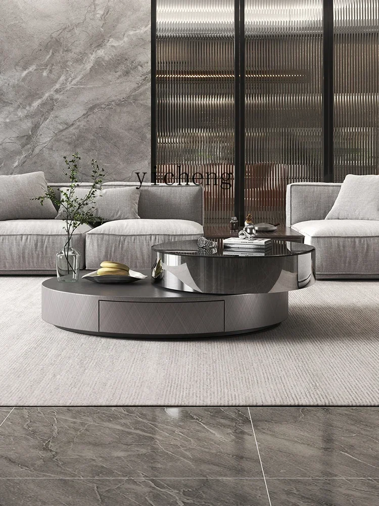 X L  Light Luxury round Rotating Stainless Steel Coffee Table High-End Tempered Glass