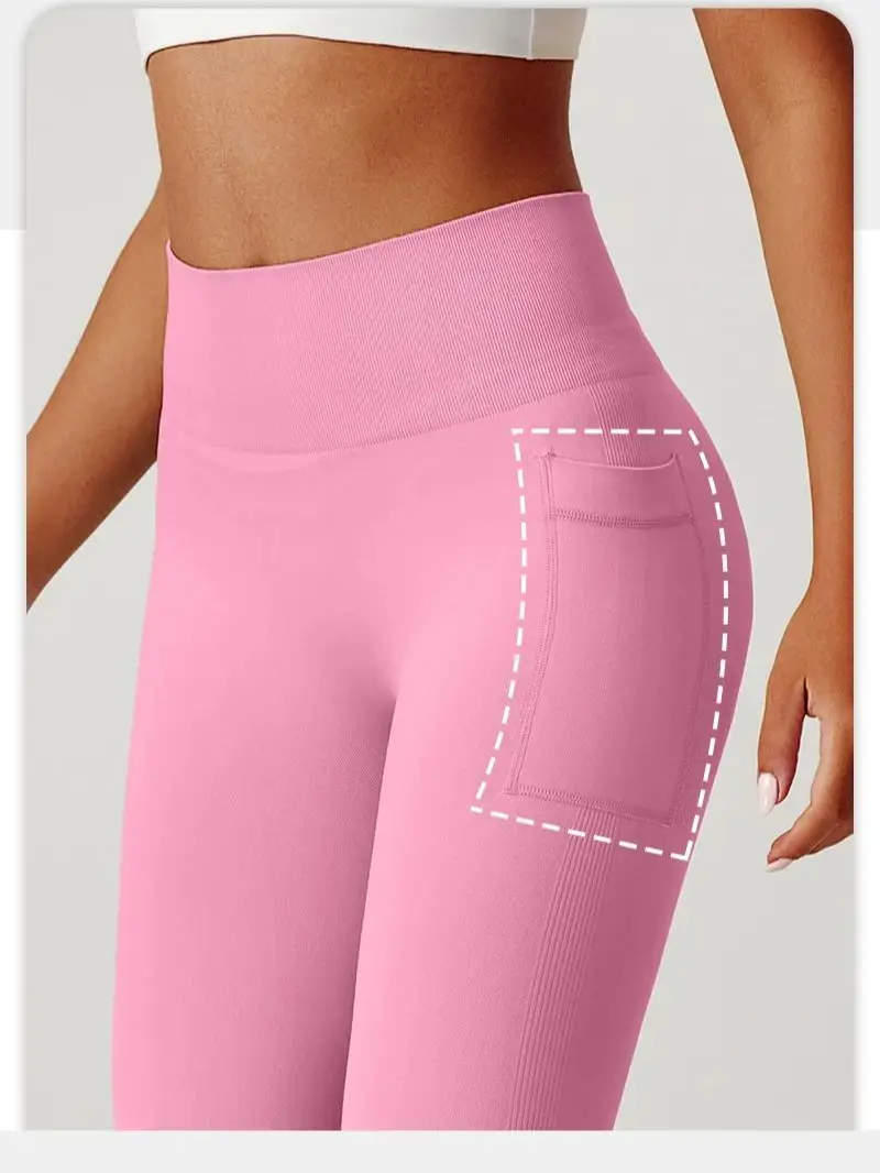 

Women's Yoga Pants High Waisted Side Pockets Tummy Control 4-Way Stretch Gym Workout Leggings Breathable Seamless activewear