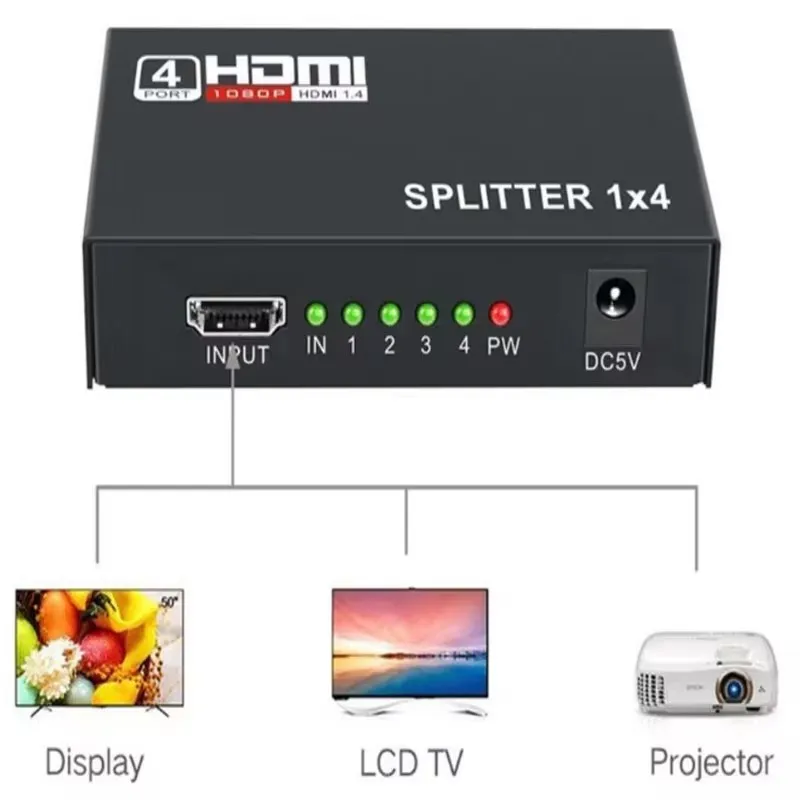 

1 In 4 Out Full HD 4-Port Hub Repeater Amplifier HDMI-compatible Splitter v1.4 3d 4k 1080p For HDTV DVD For PS3 Xbox