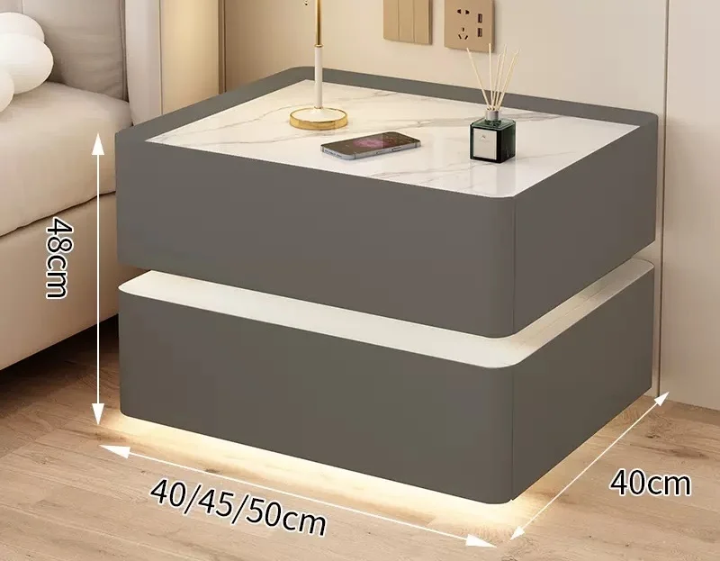 Modern Style Solid Wood Bedside Table with Wireless Charging Smart 2 Drawers Bedroom Nightstands with Lock 40cm image 3