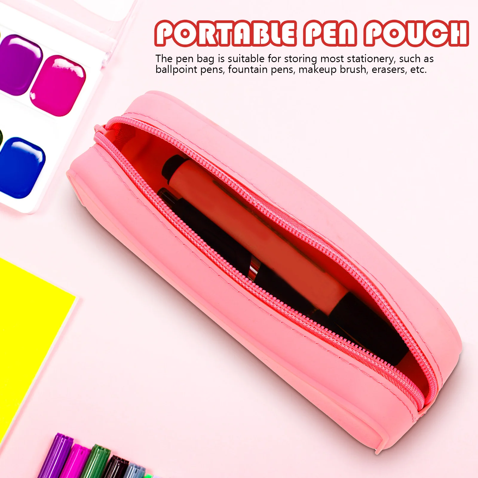

Aesthetic Pencil Pouch Silicone Pen Bag Portable Organizer for Stationery Makeup Brushes Erasers Cute Small Gifts