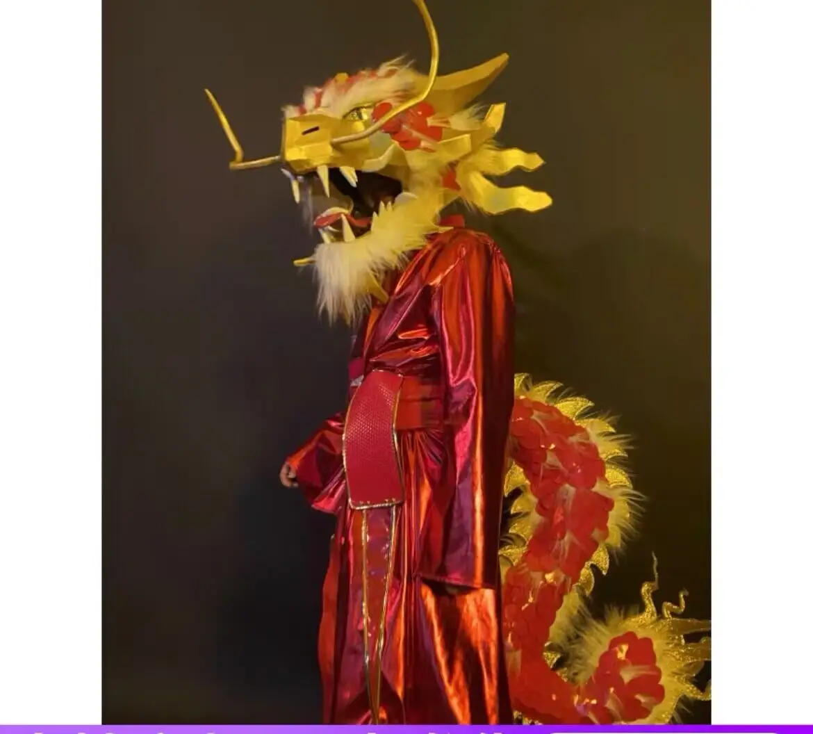 Red Dragon Head Costume Luxury Chinese Style New Year stage Performance Costume Carnival Festival Club Show Outfit