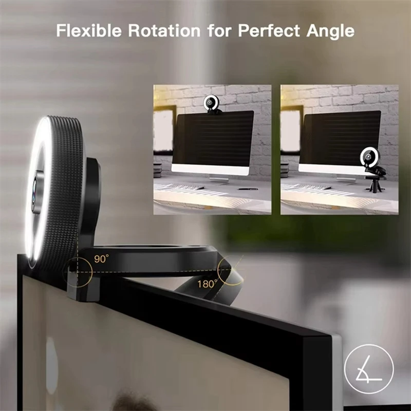 Best-4K Webcam HD Mini Camera With Fill Light Laptop PC Computer Live Broadcast Camera Video Web Camera Microphone Webcast