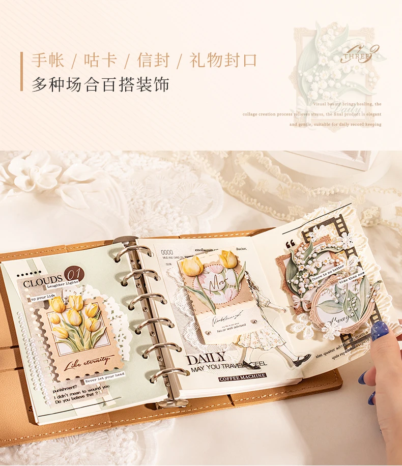 Journal GO 15-teiliges Set mit geprägten Textur-Aufklebern für Journaling, Scrapbook-Dekoration, 3D-Blumen-Sticker für Collage, Geschenkkarten, DIY – Detail 10