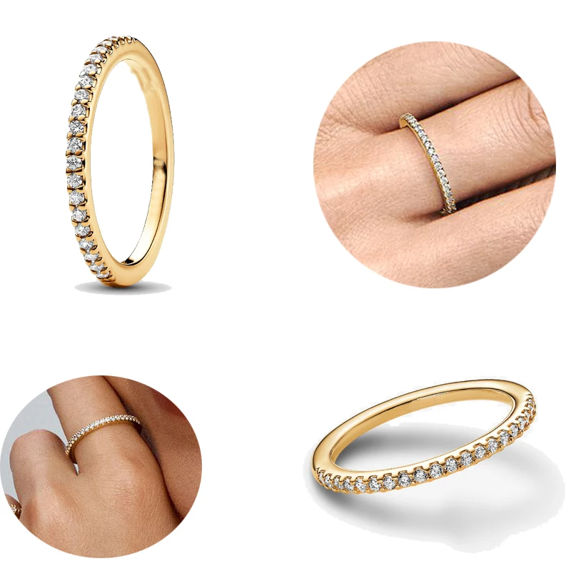

925 Sterling Silver Fine Zircon Gold Ring for Women Elegant Simple Fashionable Jewelry with Temperament Charm