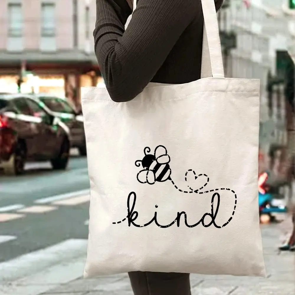 

Белая холщовая сумка-тоут с эстетичным принтом пчелы и надписью, прочная, вместительная, для учителей, для пикников на природе, путешествий, шопинга