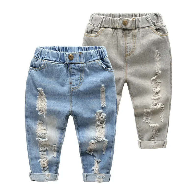 

2024 Korean Spring Autumn Jeans For Boys Fashion Ripped Jeans For Kids 1-6 Years Children Pants Baby Boy Denim Pants With Holes
