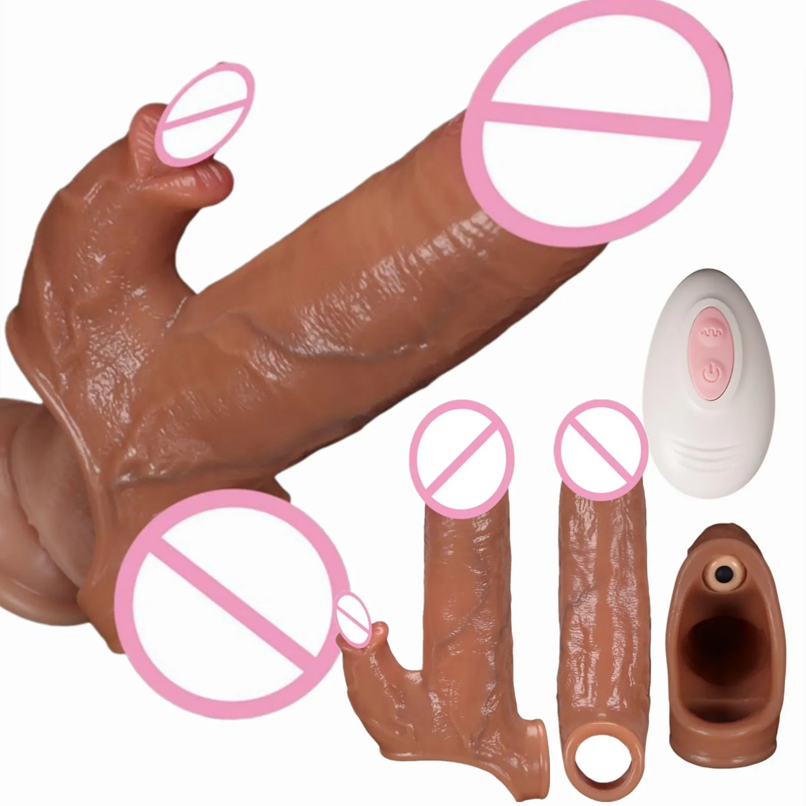 10 Vibrator Soft Silicone Cock ring Condom Enlargement Dildo Penis Sleeve Realistic Penis Extender Sex Toys for Men Cock Sleeves