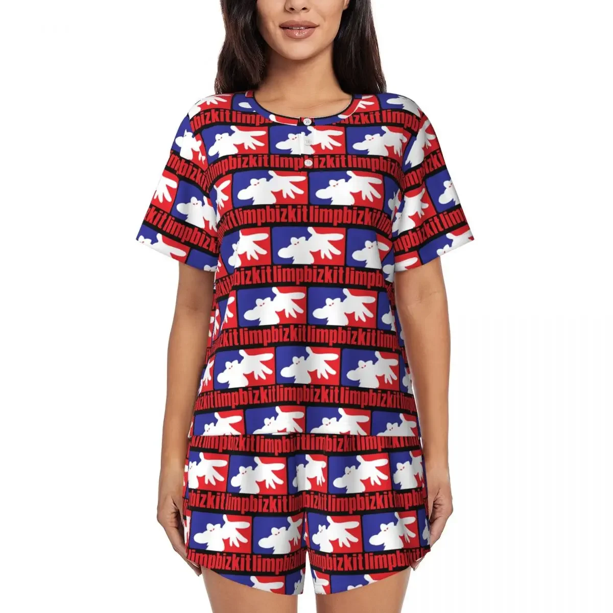 

Limp Bizkit Round Neck Short Sleeve Nightgowns for Sleeping Sleepshirts Women Soft Pajama Set Short Pants