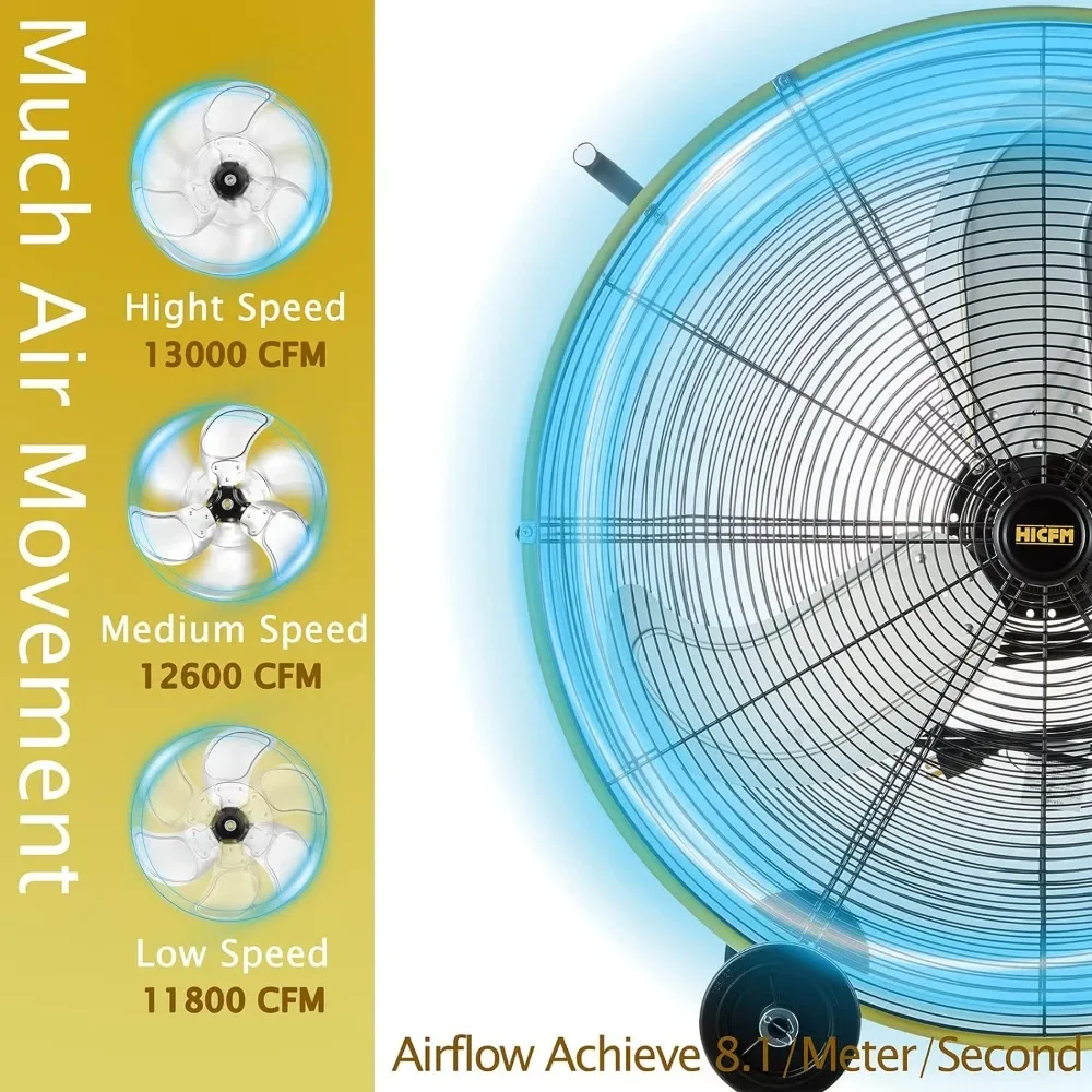 High Velocity Barrel Floor Drum Fan com Poderoso Motor 1/3HP, 9ft Cord, 5in Rodas Sólidas, 13000 CFM, 30 in, Heavy Duty