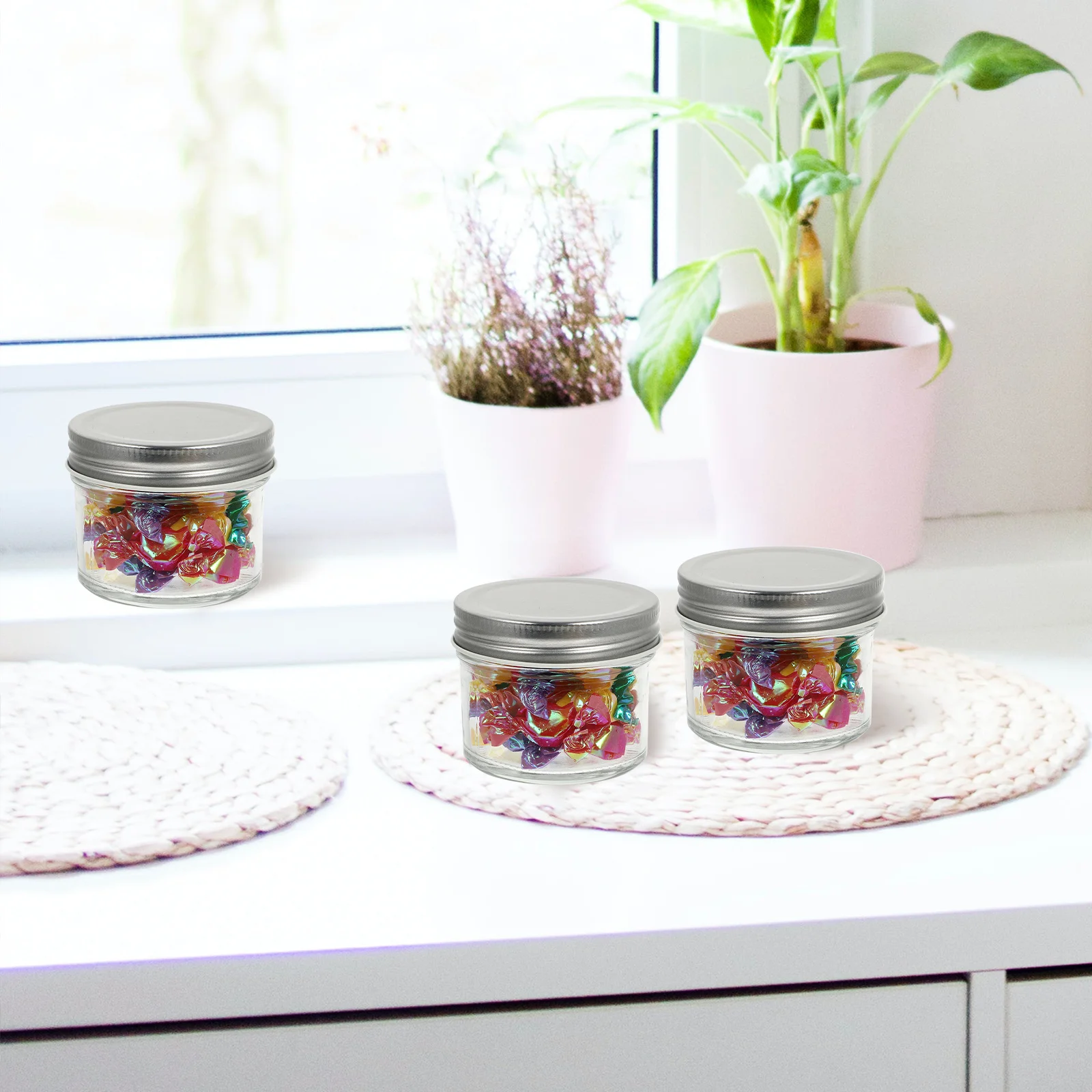 

6Pcs Glass Sealing Containers Kitchen Storage Jars for Jam Honey Candy Grain Yogurt Refillable Portable