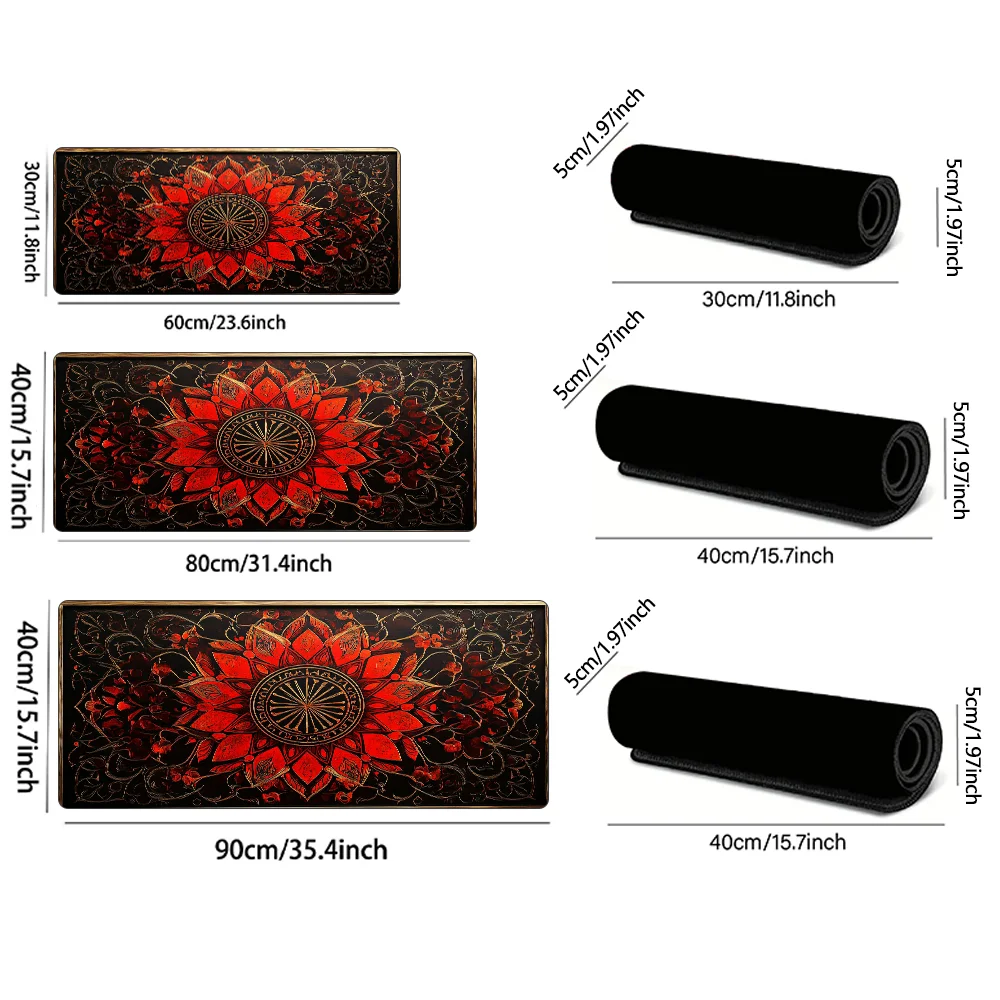Mystery Mandala Mouse Pad Red Aesthetic Desk Mat Rubber Base Desk Accessories Non-Slip Stitched Edge Mousepad Gift for Women Men