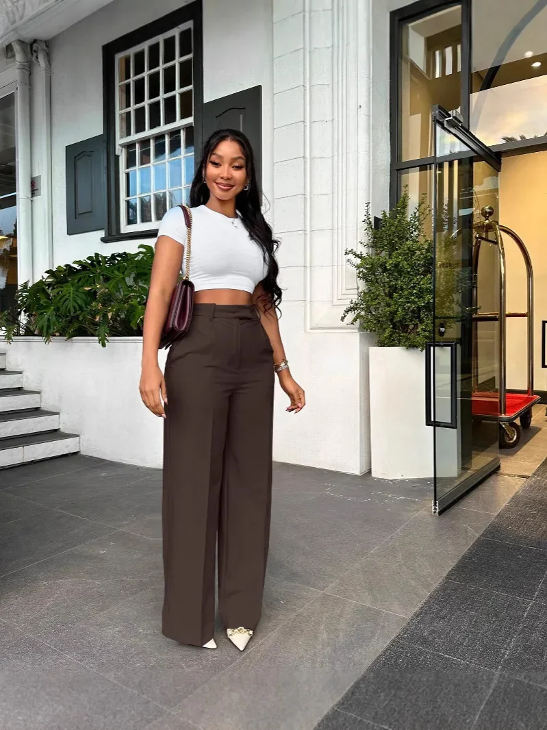Spring Women Trousers High Waist Straight Pants Wide-leg Pants Female Office  Fashion Trousers Summer New Ladies Clothes