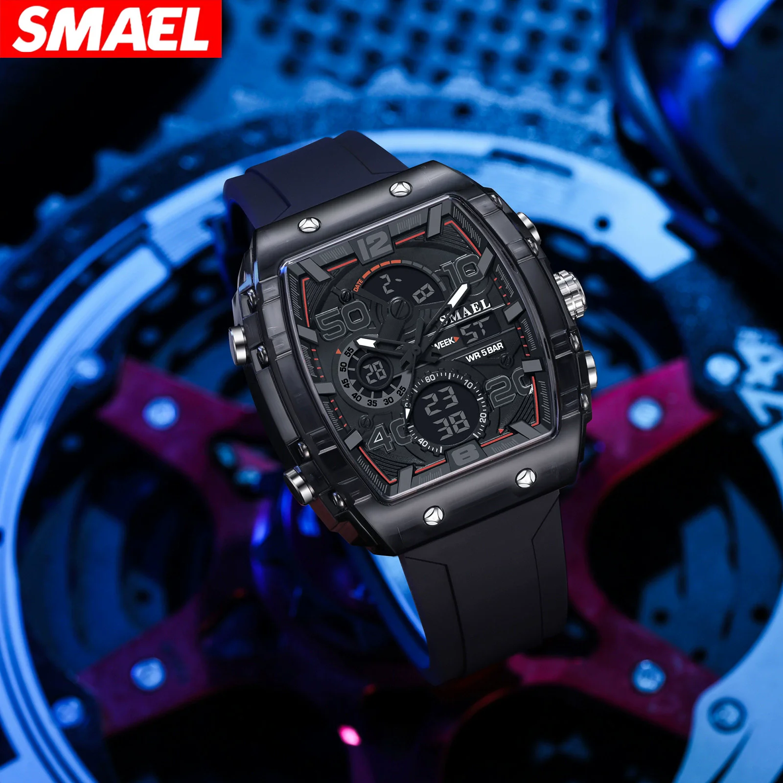 SMAEL 8109 กีฬา Casual นาฬิกาควอทซ์อิเล็กทรอนิกส์มัลติฟังก์ชั่นกันน้ํา Dual Display นาฬิกาปลุกนาฬิกาส่องสว่างสําหรับ Man