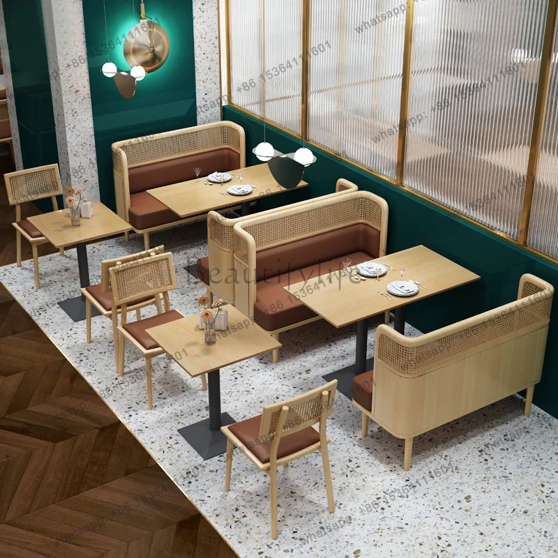 Customized Nordic simple western restaurant bench cafe booth rattan sofa