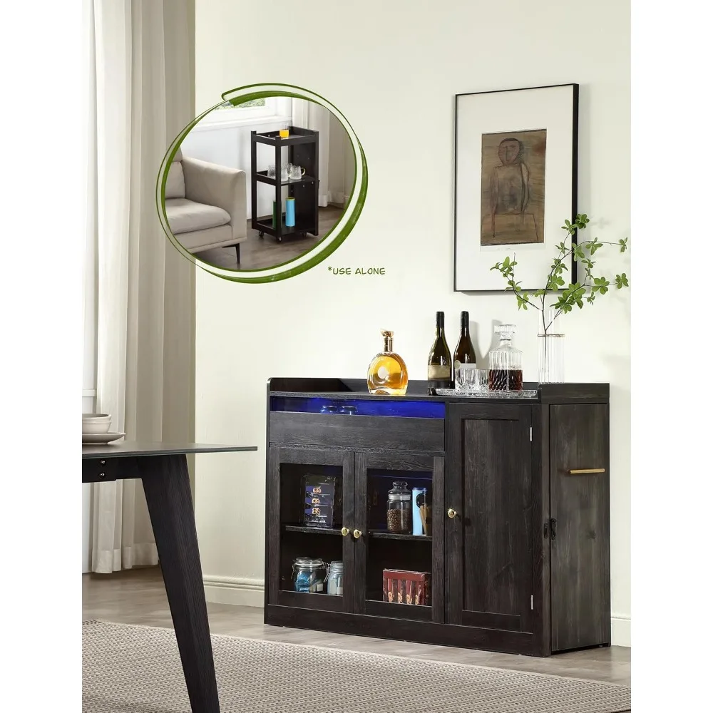 Smart Buffet Cabinet with storage with Sidecart brining things anywhere you want,Coffee bar cabinet, Liquor Cabinet,Sideboard ca