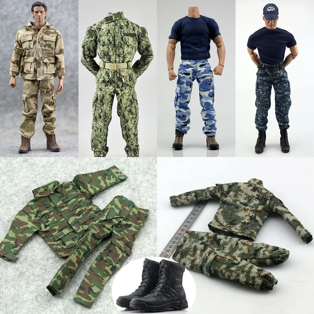 1/6ผู้ชายทหารยุทธวิธียุทธวิธีทหาร Jungle Camouflage Combat เสื้อกางเกงหมวกสำหรับ12นิ้วตุ๊กตาขยับแขนขาได้ Body