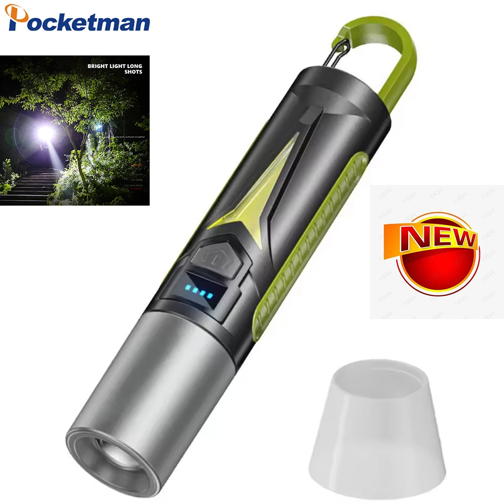 

Powerful LED Flashlight Outdoor Camping Light USB Rechargeable Flashlight Portable Work Light Emergency Torch with Side Lights