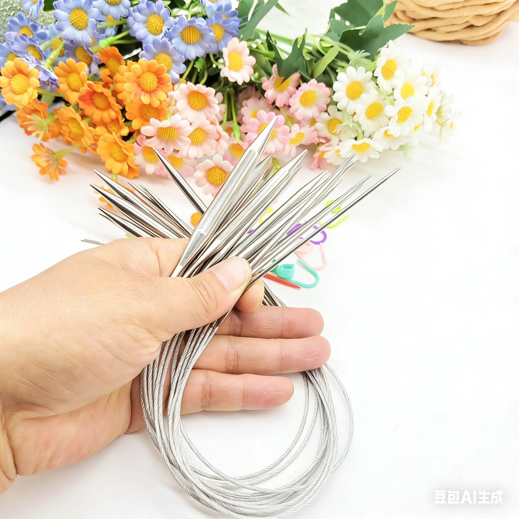 40cm Single Circular Knitting Needles, Available in Sizes 2.0-8mm, Come with One Stainless Steel Hand Sewing Needle, 10 Stitch Markers, and 2 Large Plastic Eye Needles