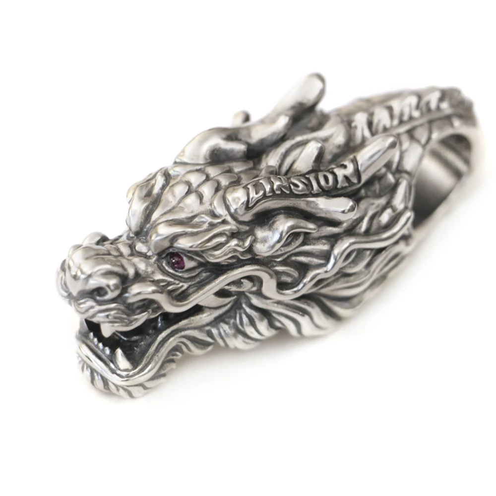 925 Sterling Silver PurpleRed CZ Eyes Details Dragon Pendant TA456 Punk Animal Jewelry BZ