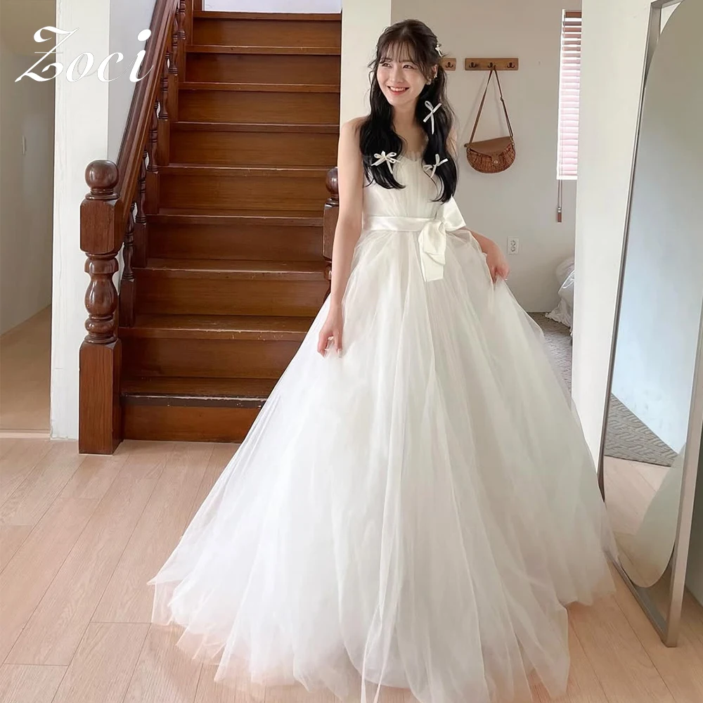 

Zoci Princess A-line Strapless Korea Wedding Dresses Photo Shoot Pleat Tulle Dress Customized Corset Formal Party Gown