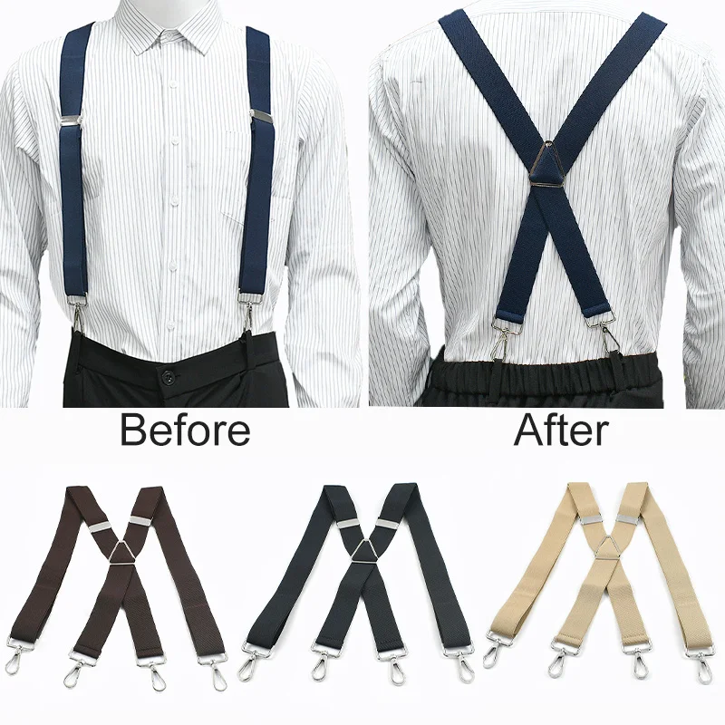 

1Pc 3.5*120cm Adult Men Suspenders Metal 4 Clips Snap Hook Buckle Adjustable Strap Man Braces Jockstrap Pants Accessories