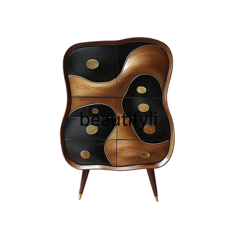 

Italian high-grade eight-bucket cabinet solid wood storage special-shaped drawer cabinet living room entrance decorative cabinet