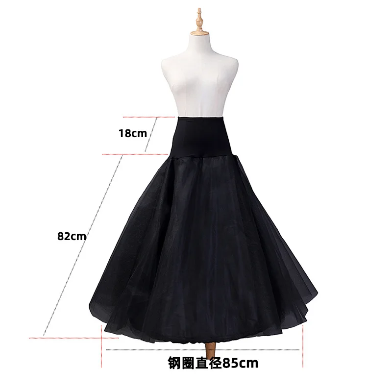 Vestido de casamento linha A com dupla camada, Vestido Formal com Bustle, Anel de aço único Organza de camada dupla, Cintura de Lycra preta