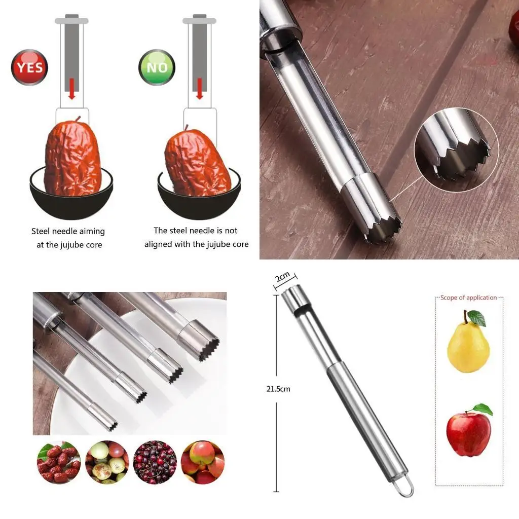 

G6KF 4 Pcs Stainless Steel Fruit Corer and Pitter Remover Tool Kitchen Gadgets for Peach Pear Olives Manual Pitting Tool