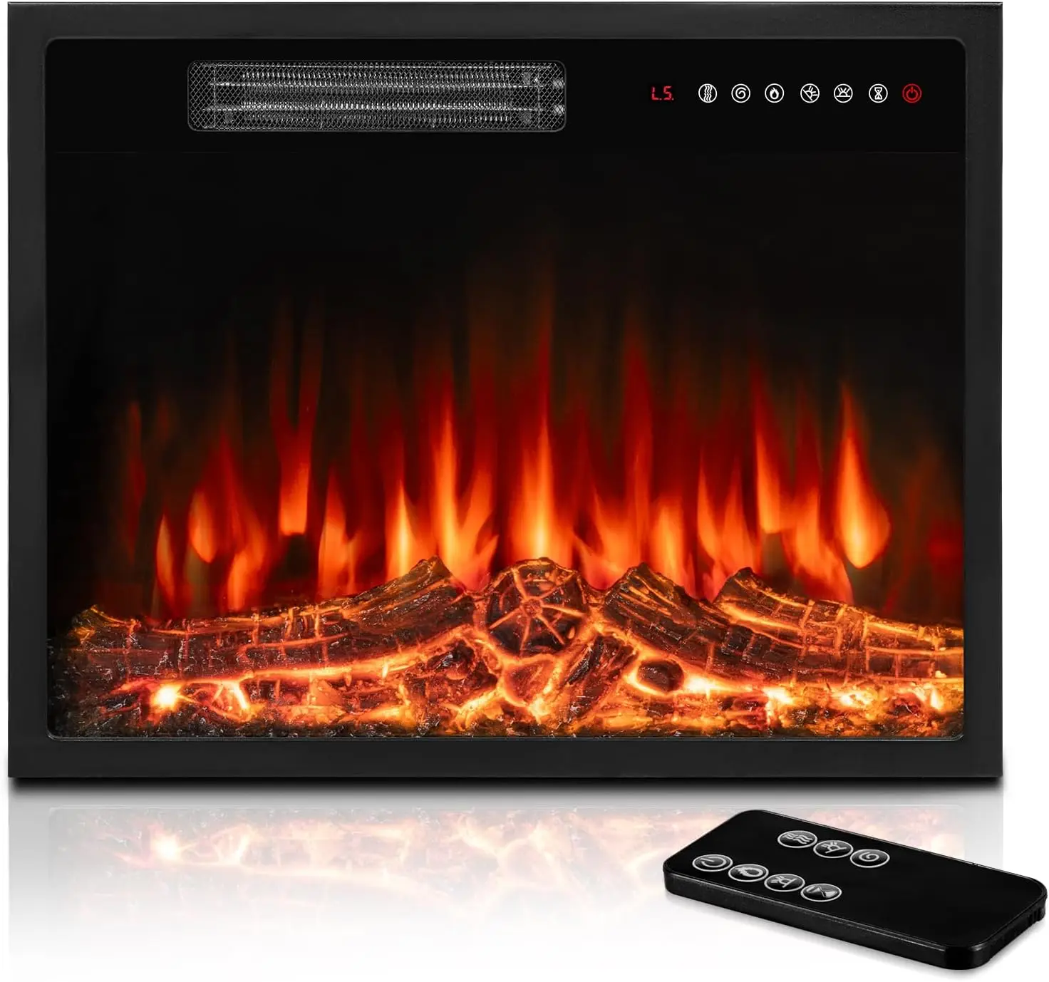 23 inch Electric Fireplace Insert with Stove Heater for TV Stand,LED Realistic Flame,Recessed Mounted Fireplace Heater