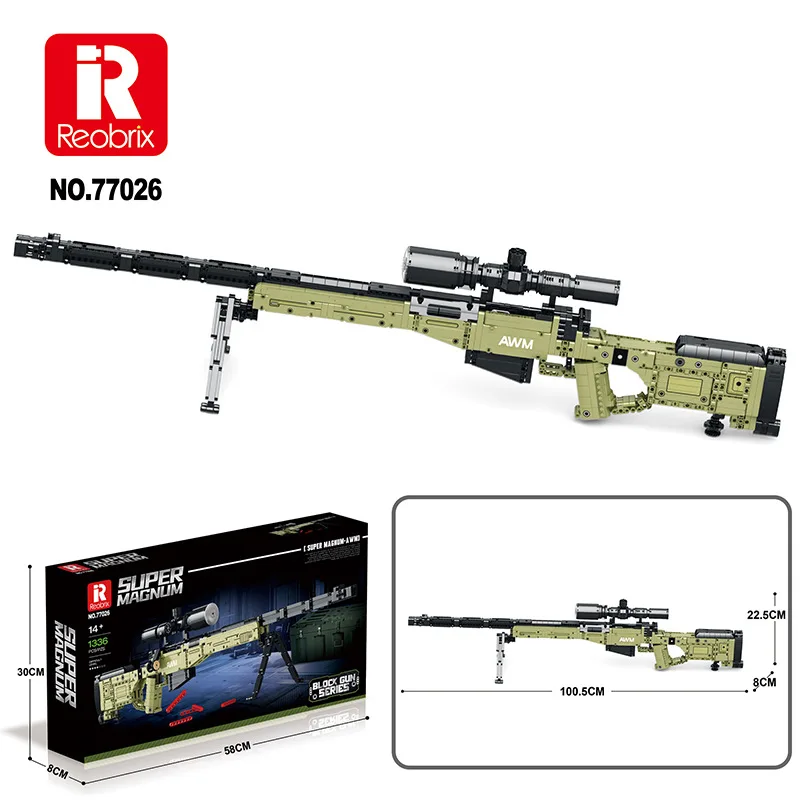 Reobrix 77026 Magnum AWM Sniper Rifle Model Military Weapons Series DIY Toys Building Blocks Boy Christmas Gift 1336Pcs