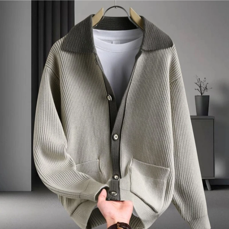 Men's Fashion Knit Cardigan Sweater Casual Loose Plus Size Open Front Coat Autumn Winter Streetwear Knitted Outerwear