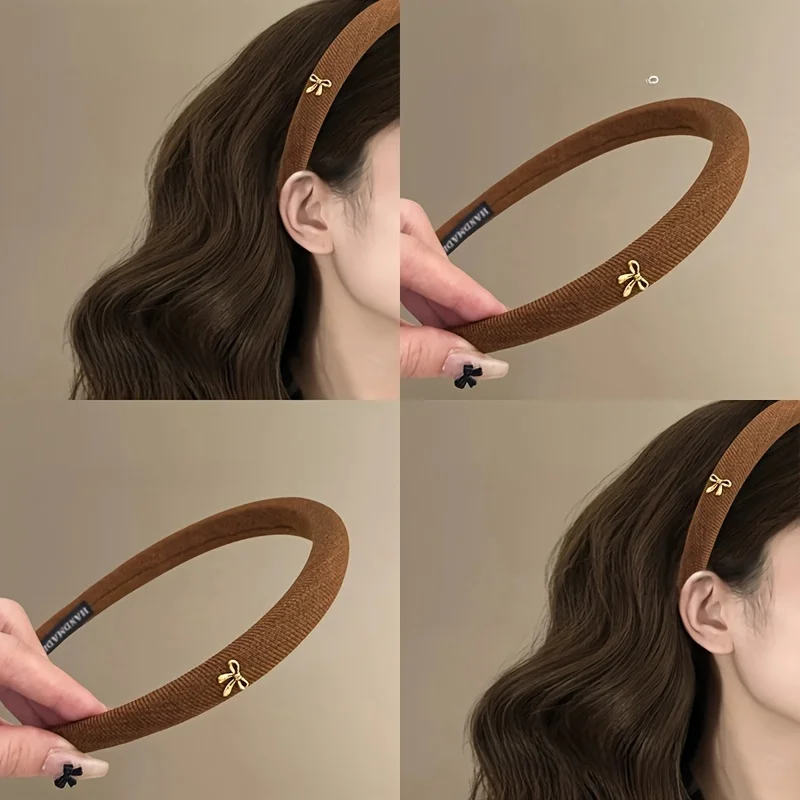 

New Early Autumn Curly Hair Clip with High Top Pressure and Thin Edge for Caramel Coffee Style Bow Hair Band