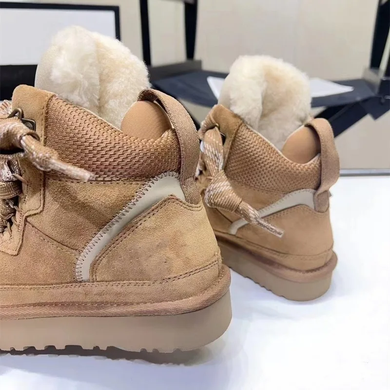 Winter Women Snow Boots Thick Sole Casual Lace Up Anti Slip Warm Plush Ankle Boots Comfortable High Top Cotton Shoes