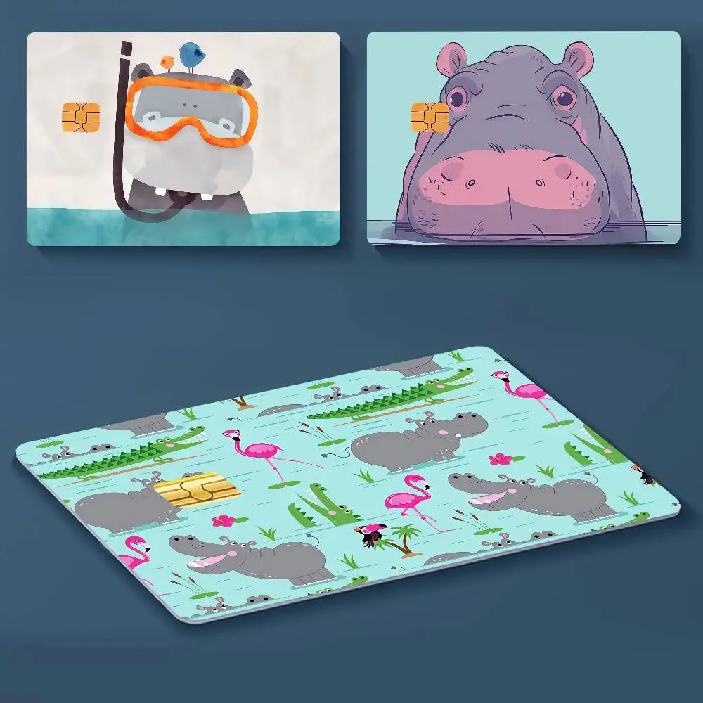 Autocollants pour cartes de crédit motif Hippopotame de dessin animé mignon – Idée cadeau parfaite – Design distinctif