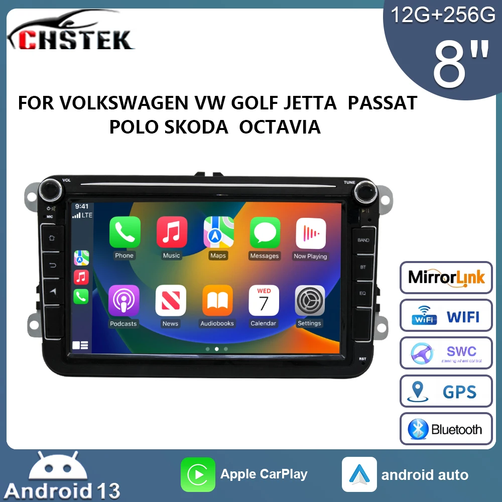 CHSTEK Car Radio 12+256G Carplay Wireless Android13 for Volkswagen Amarok Bora Beetle Caddy EOS Sharan Touran Multimedia GPS 4G